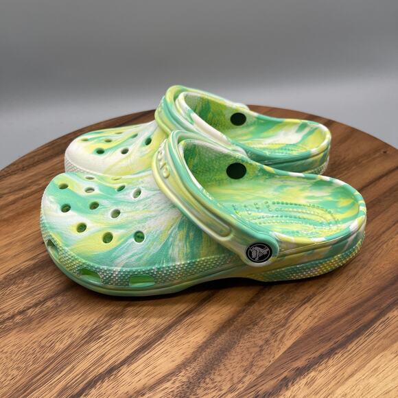 Crocs Classic Clogs Womens Size 6 Green Marbled Casual Slip On Shoes - Picture 3 of 8